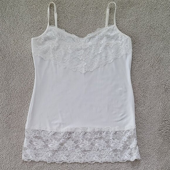 Y2K Whimsical 90s Ivory Floral Lace Coquette Dainty Long Camisole Size L - Picture 8 of 8